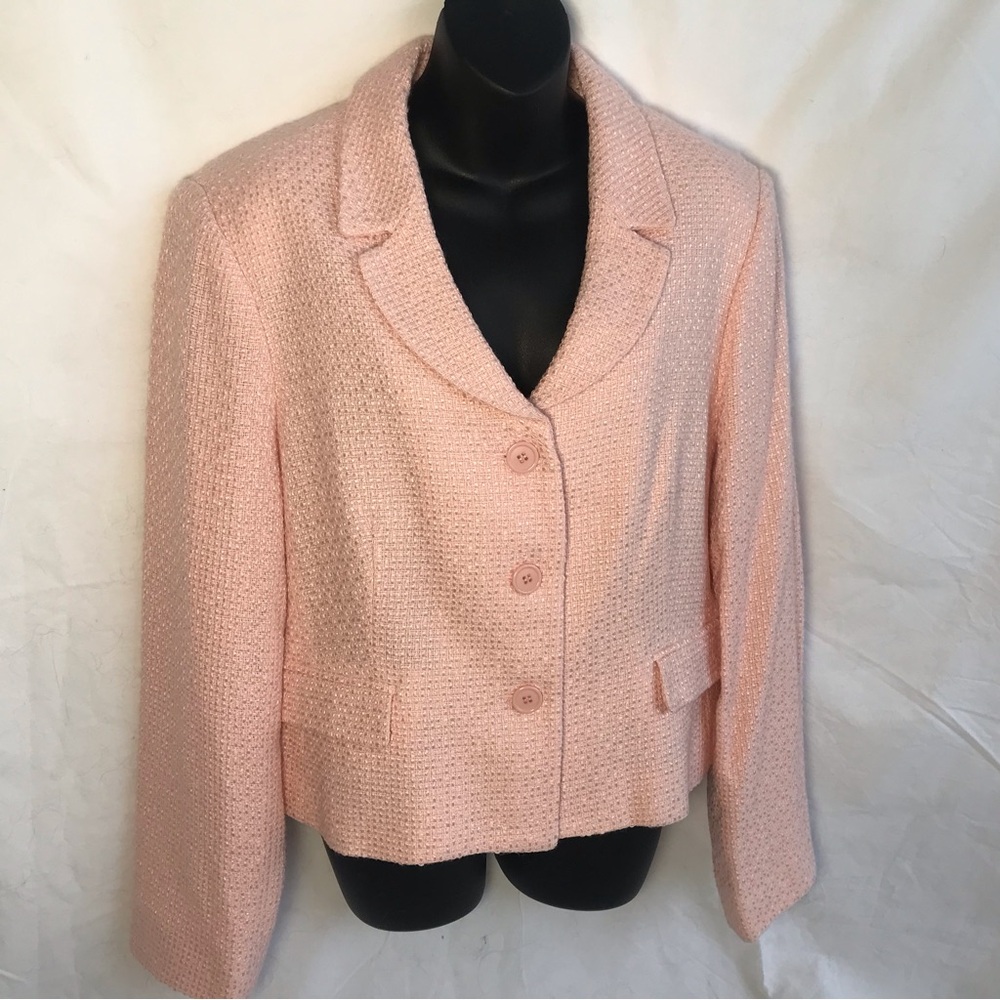 VINTAGE CLASSIC  LOUBEN II MADE IN CANADA PINK TWEED BLAZER SIZE 16